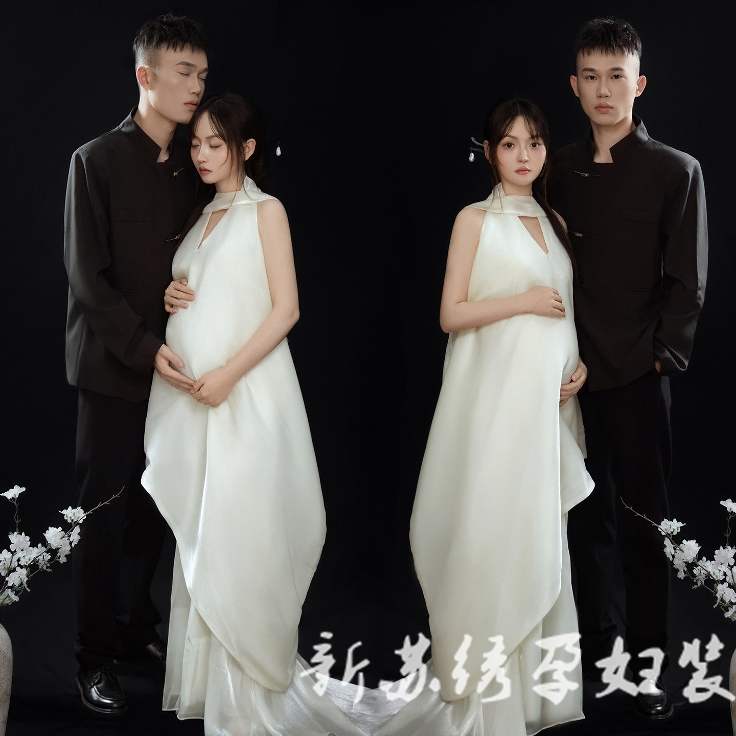 孕妇中式禅意风气质白色礼服主题