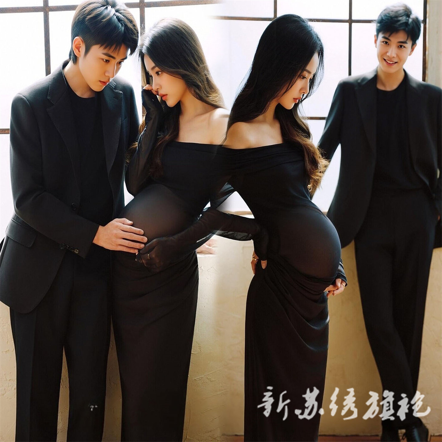 依媚坊法式复古黑色孕妇写真裙