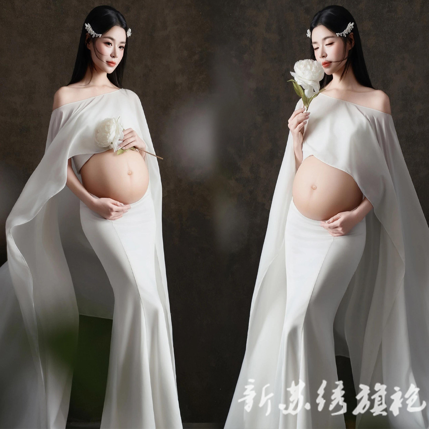 依媚坊孕妇写真高级感连衣裙