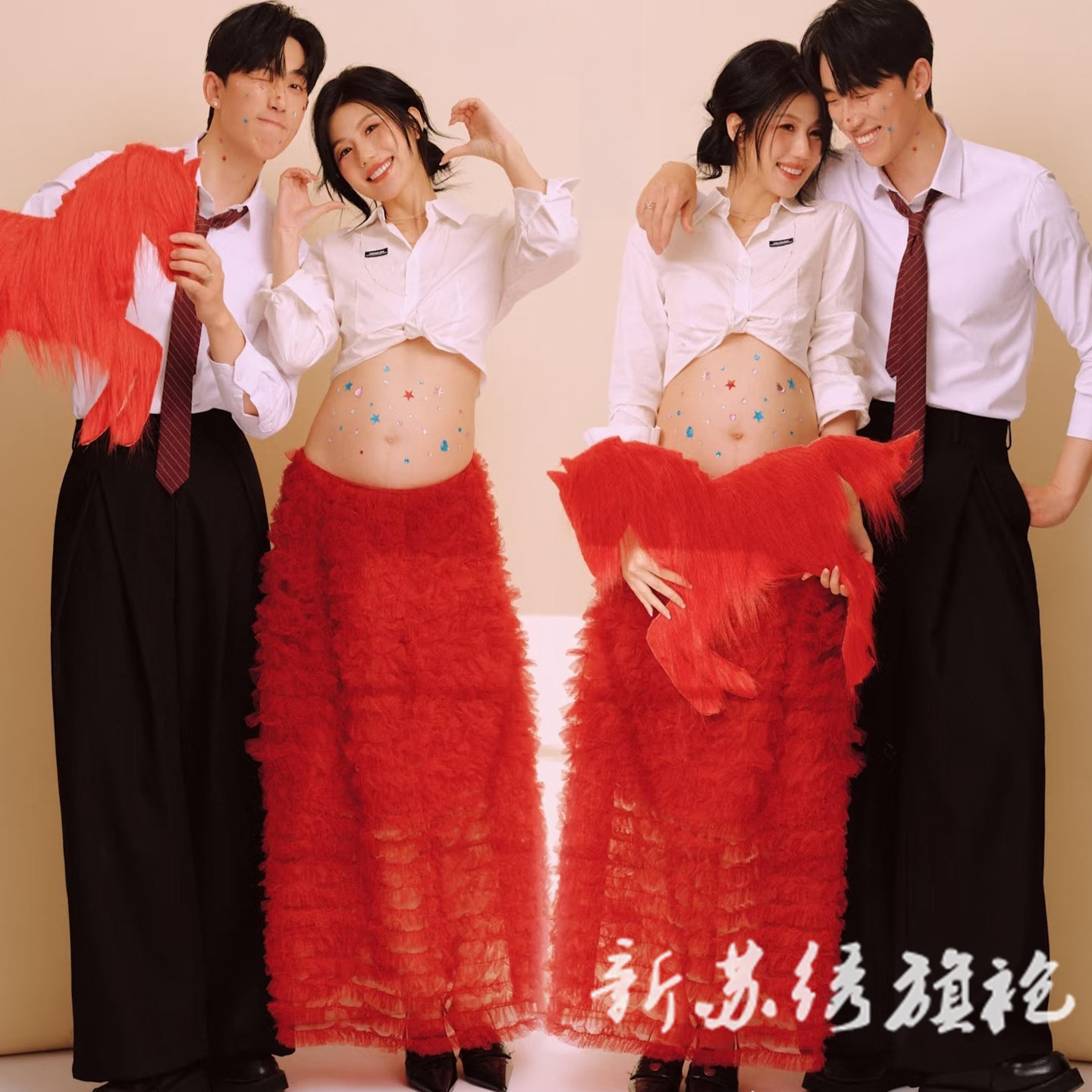 依媚坊马年孕妇红色甜美影楼服