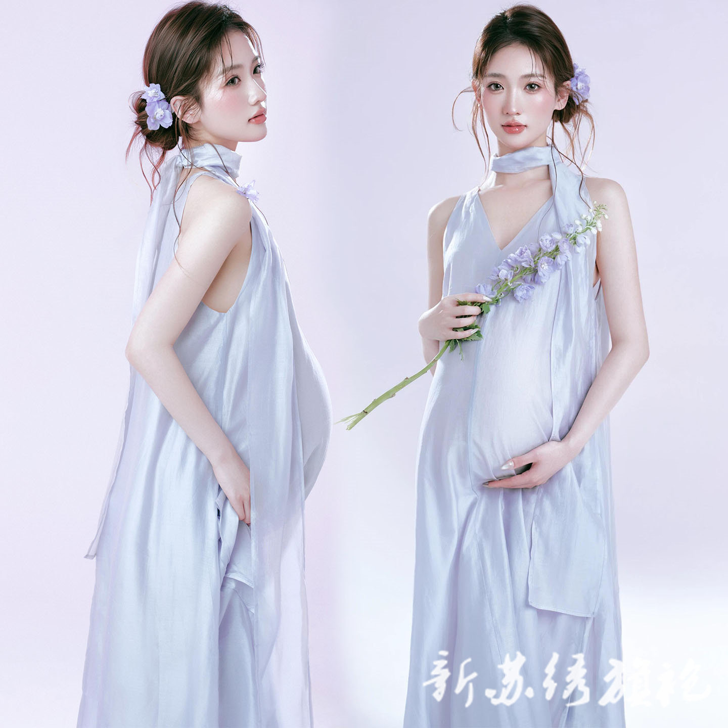 依媚坊孕妇影楼写真法式紫色礼服