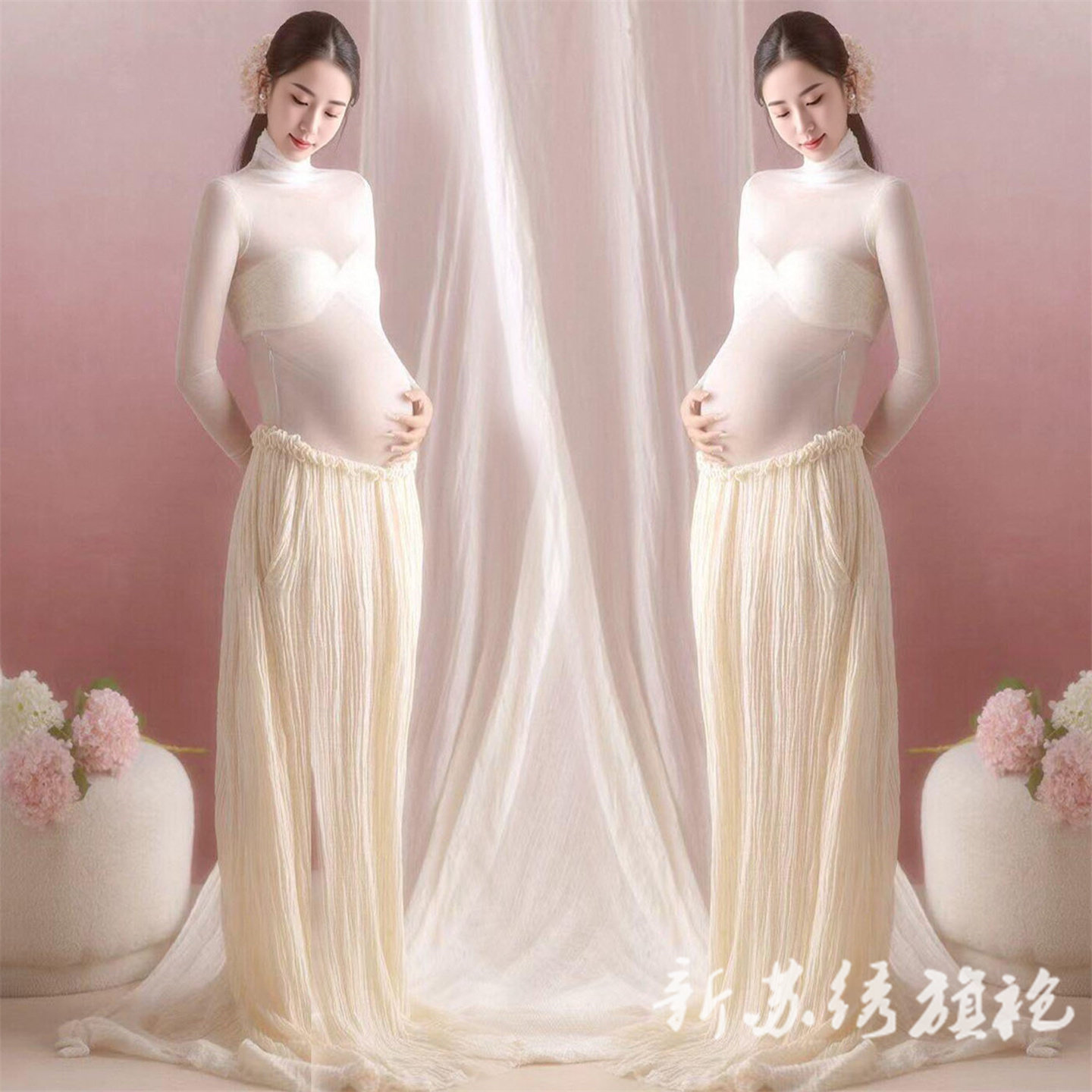 孕妇写真主题法式温柔甜美高级感气质连衣裙孕妈氛围少女艺术服装