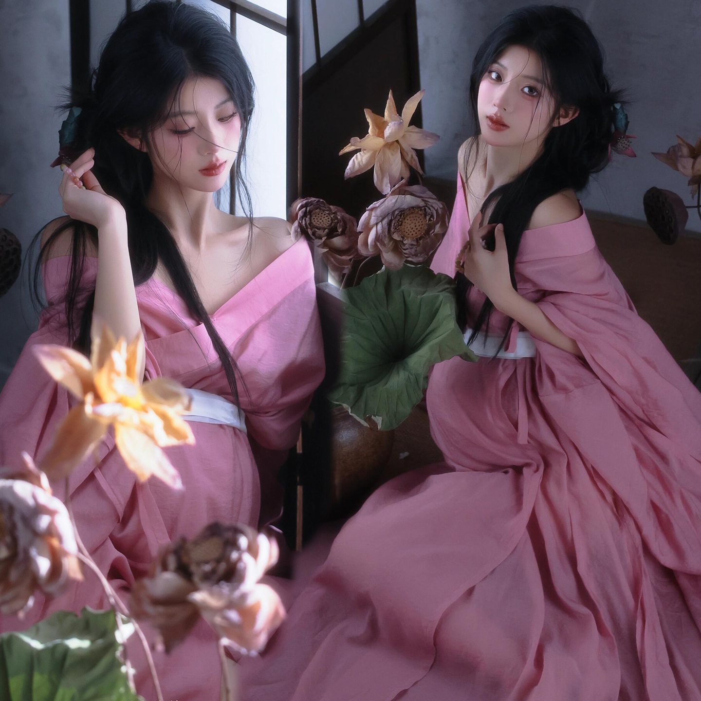 影楼孕妇写真清冷感紫色连衣裙