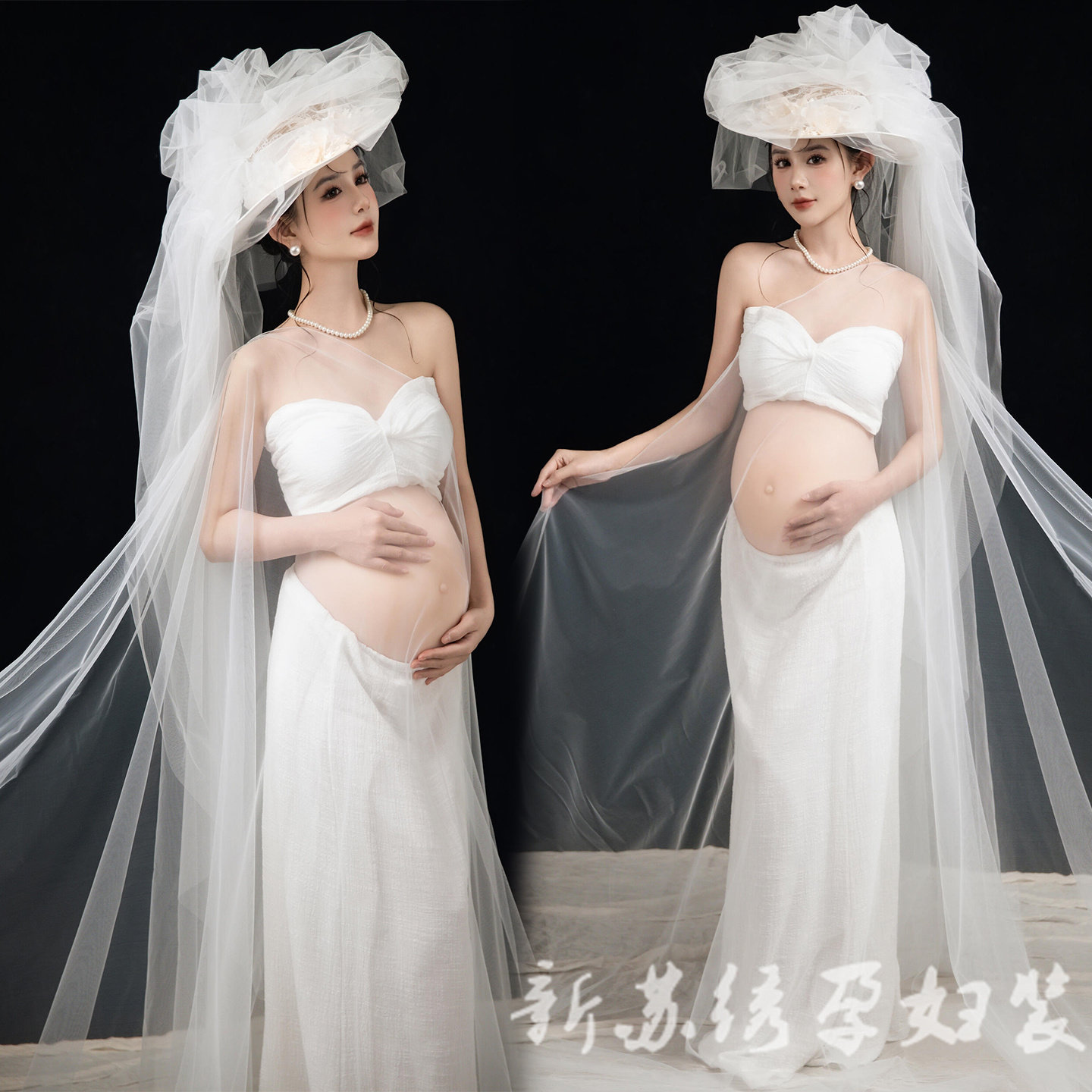 法式高级感轻奢唯美白色礼服孕妈