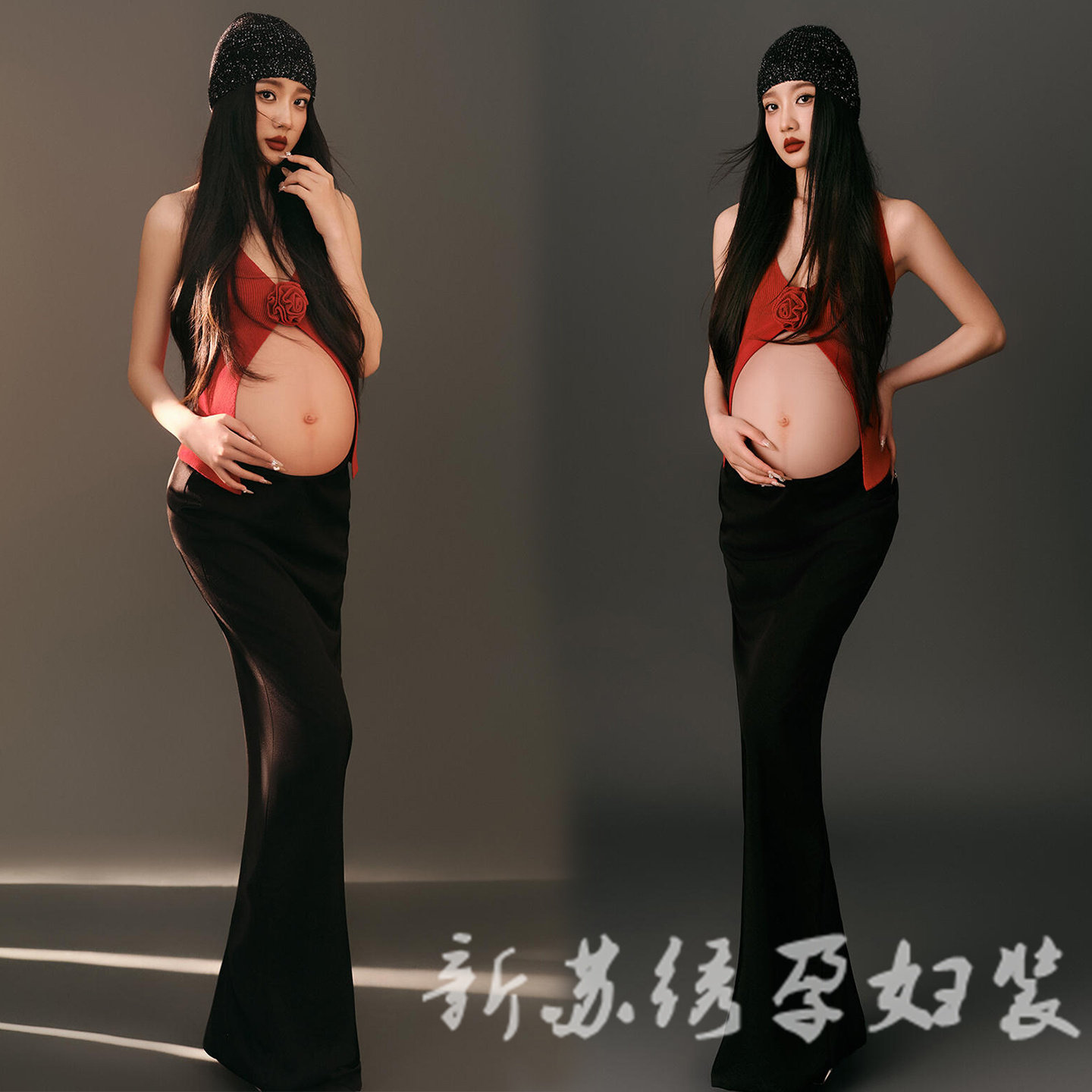 潮酷个性高级红色时尚孕妈咪肖像