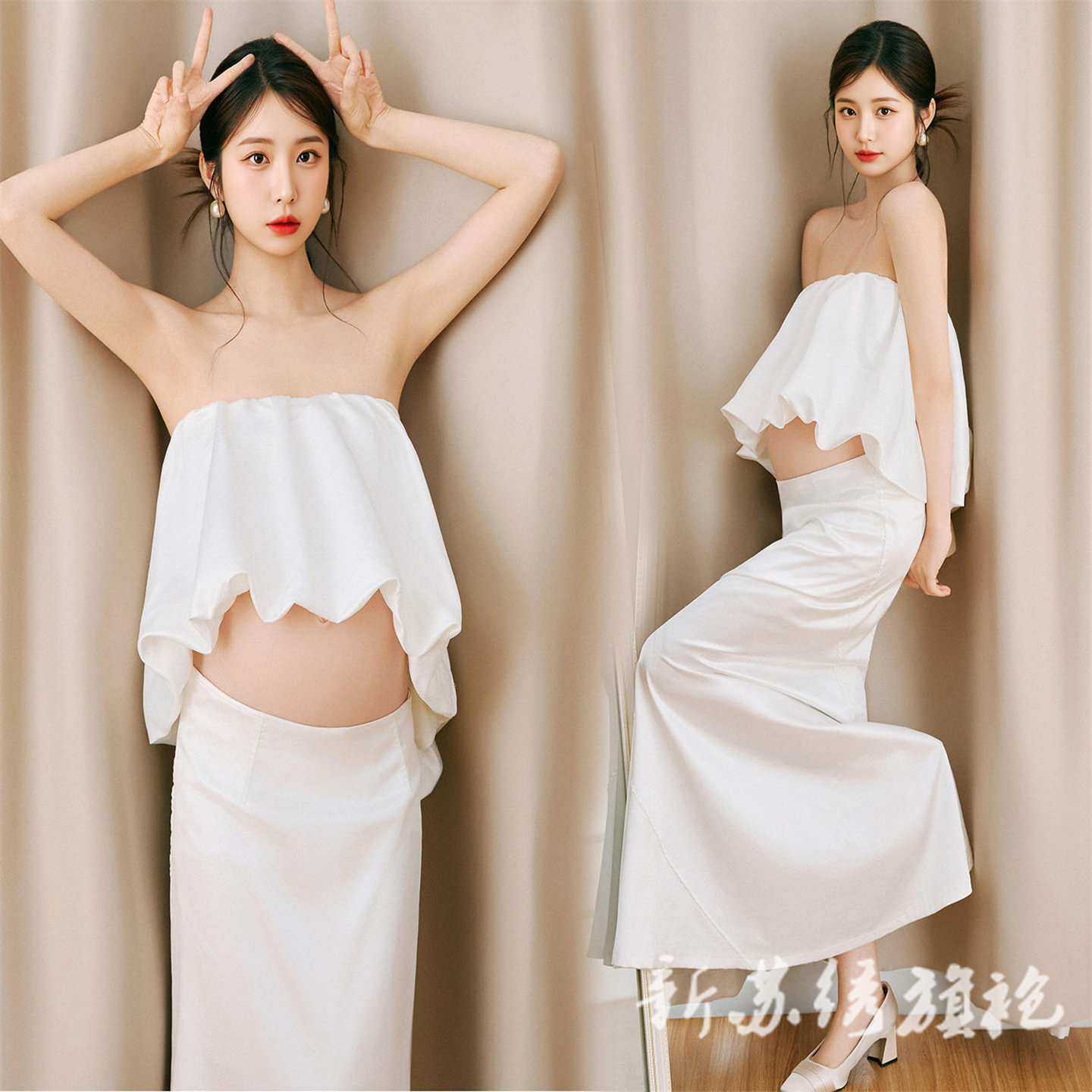 依媚坊孕妇写真法式高级感抹胸裙