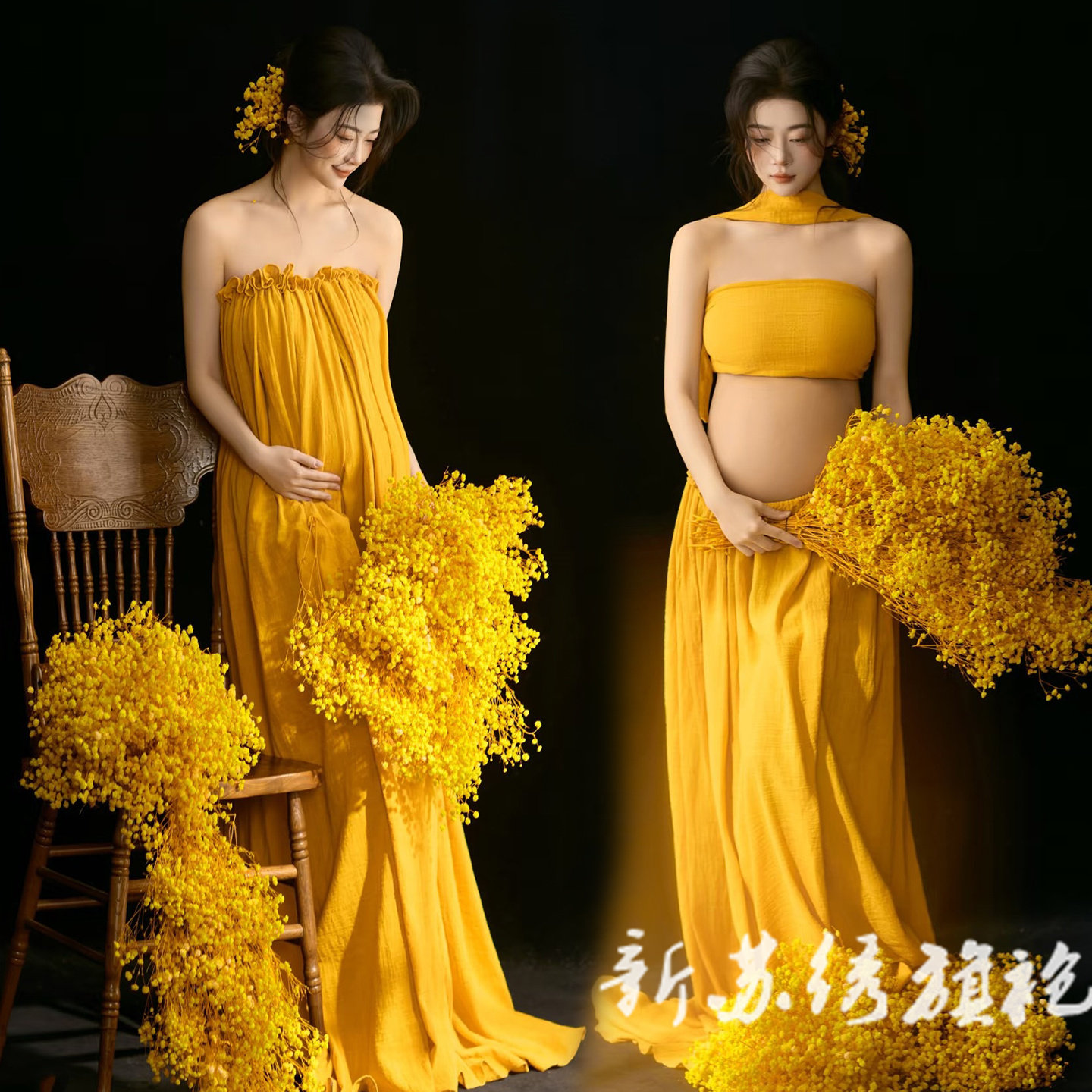依媚坊新中式孕妇拍照抹胸裙
