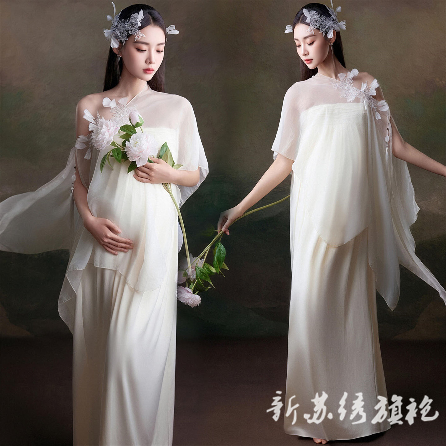 影楼新款孕妇写真主题法式油画风唯美气质连衣裙肖像氛围拍照服装