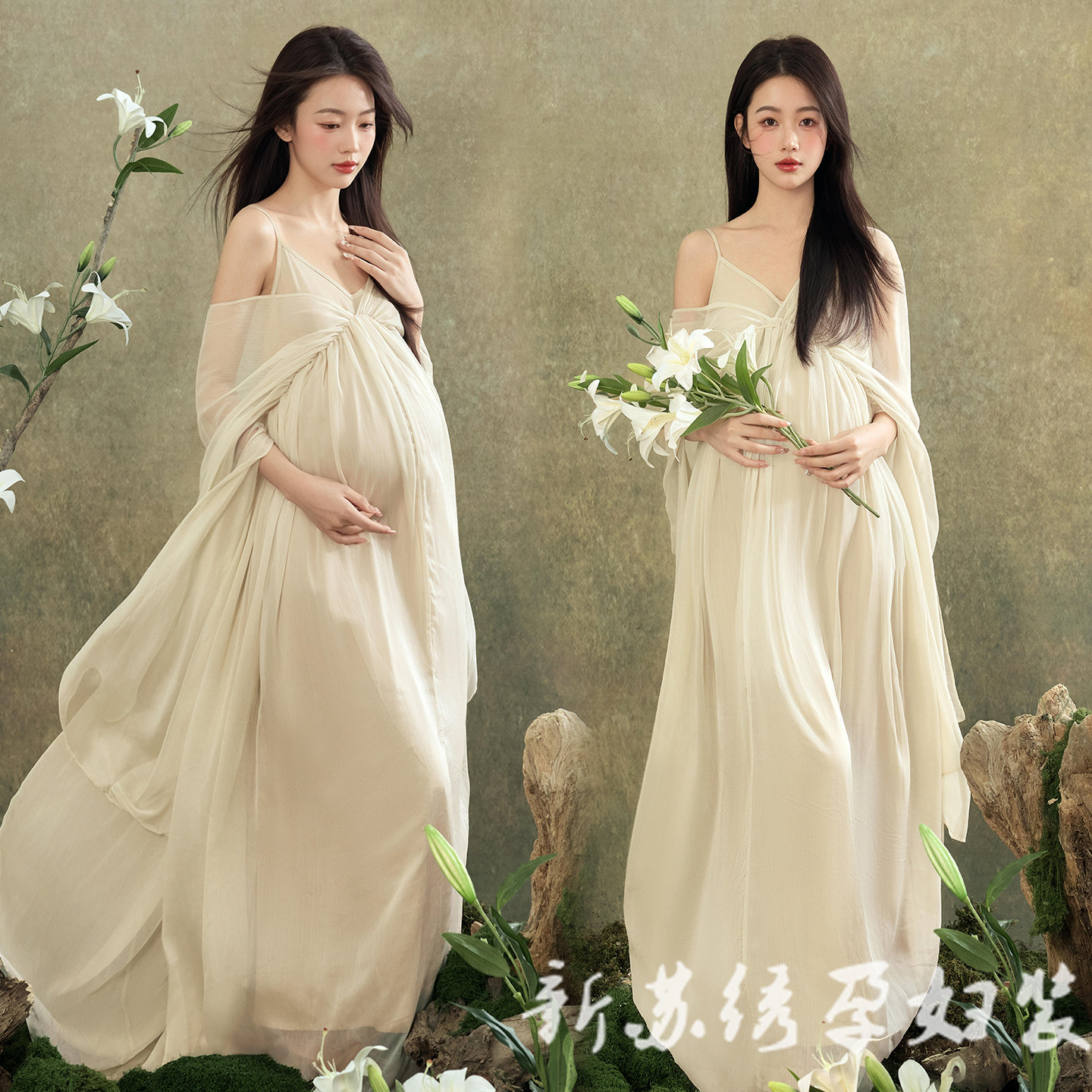 依媚坊孕妇早春复古禅意连衣裙