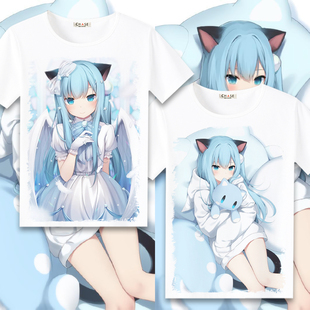 虚拟偶像猫羽雫小鲨鱼古拉周边短袖T恤二次元动漫男女学生衣服夏t