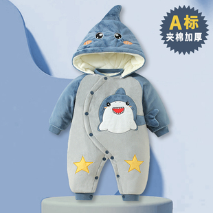 比多乐新生婴儿连体衣加厚夹棉哈衣男女宝宝秋冬保暖爬服外出棉服