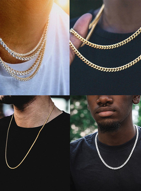 欧美Hiphop项链Tennis Cuba'sChain金麻花链古巴链单排钻嘻哈饰品