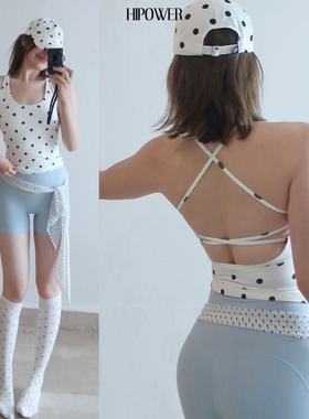 HIPOWER浪漫波卡尔’固定胸垫背心波点速干运动健身瑜伽美背上衣