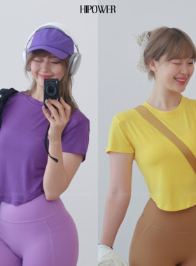 HIPOWER【肩宽腰细】运动健身T恤短袖轻薄透气棉圆弧下摆上衣女
