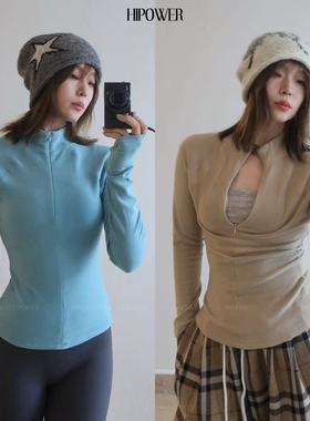 慕斯抗菌双面绒半拉链运动健身保暖长袖T恤秋冬显瘦瑜伽上衣女