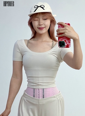 HIPOWER【面膜T恤】运动健身瑜伽休闲薄弹力套头短袖T恤上衣女