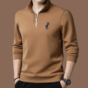 T恤潮流打底衫 2023新款 加绒休闲立领半拉链长袖 厚T恤秋冬季 男士