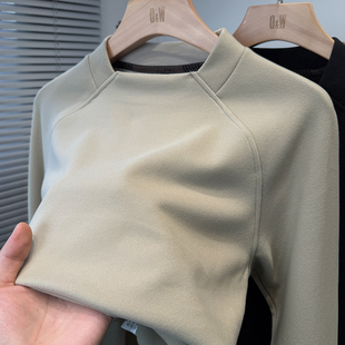 一字半高领打底衫男磨毛德荣绒t恤男长袖内搭中青年冬季休闲上衣