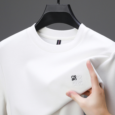 双面德绒长袖t恤男士刺绣秋冬季内搭保暖上衣圆领打底衫潮流卫衣