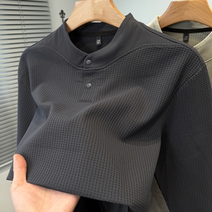 桃领口华夫格卫衣男款2025新款秋冬季青年休闲长袖t恤男纯色内搭