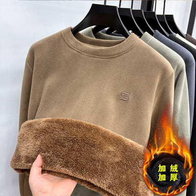 超厚驼绒】一体绒卫衣男士加绒加厚2025新款冬季圆领奥粒绒打底衫