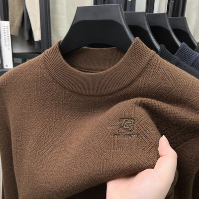 毛衣男款冬季加厚提花半高领高级感休闲保暖可外穿男士羊毛打底衫