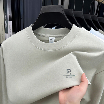 春秋100%纯棉长袖t恤男圆领宽松休闲高端体恤薄款打底衫时尚卫衣