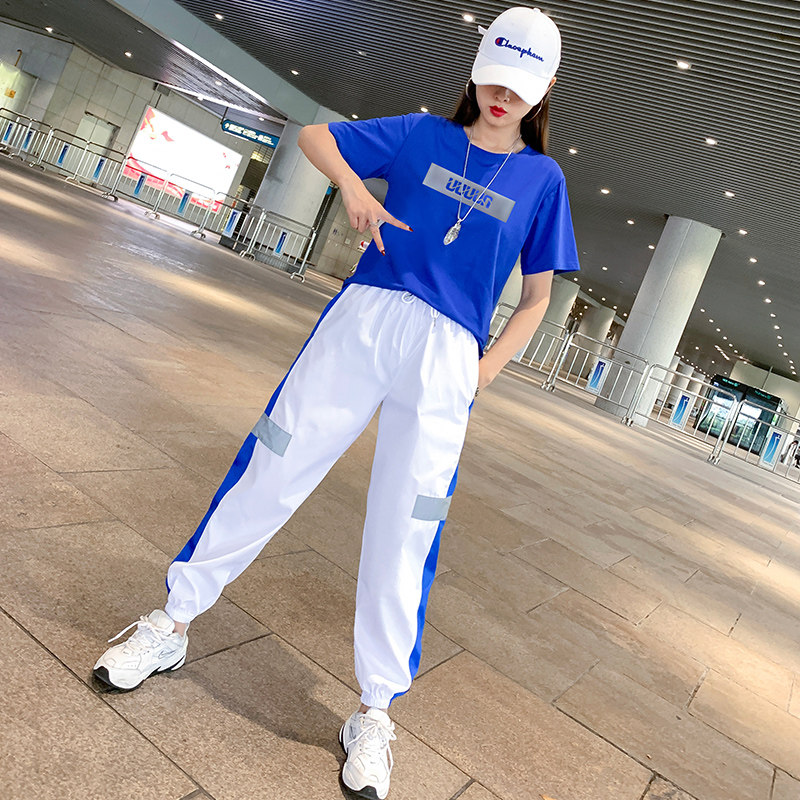 여름 패션 고스트 셔플 댄스 스퀘어 댄스 새로운 재즈 댄스 캐주얼 운동복 스웨트 셔츠 여성 여름을위한 투피스 슈트