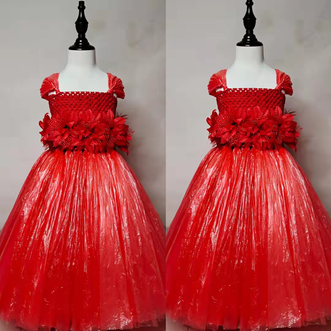 儿童环保服装幼儿园手工diy创意女孩花朵裙亲子时装走秀表演服