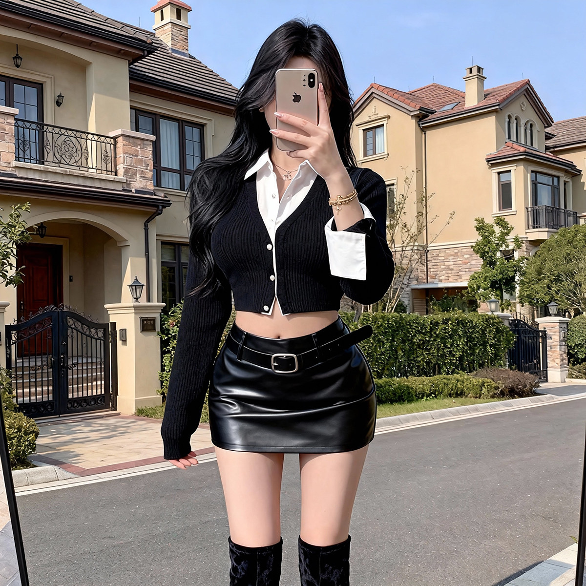 黑色低腰皮短裙女秋冬短款半身裙2025新款韩版pu皮包臀百搭一步裙