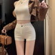 秋季 女2025新款 高腰紧身弹力包臀百搭辣妹外穿热裤 白色短裤 三分裤