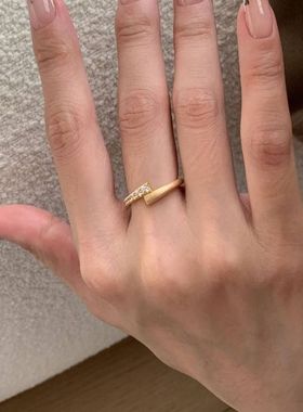 【双子星】S925纯银交错星轨拉丝戒指女复古设计尾戒独闪食指戒