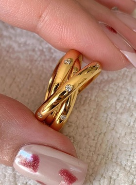 925纯银逆时间】中古风多层缠绕三环戒指精致轻奢百搭叠戴指环女