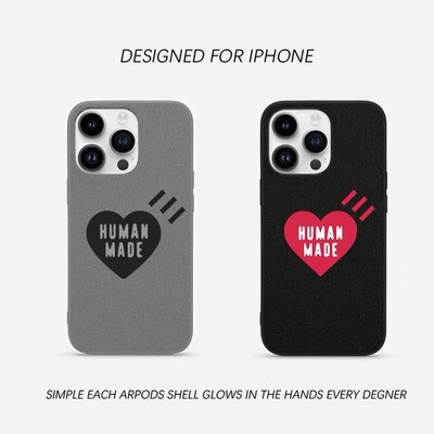 潮牌humanmade爱心情侣17手机壳适用苹果16promax手机壳15小众14/13防摔12黑色11