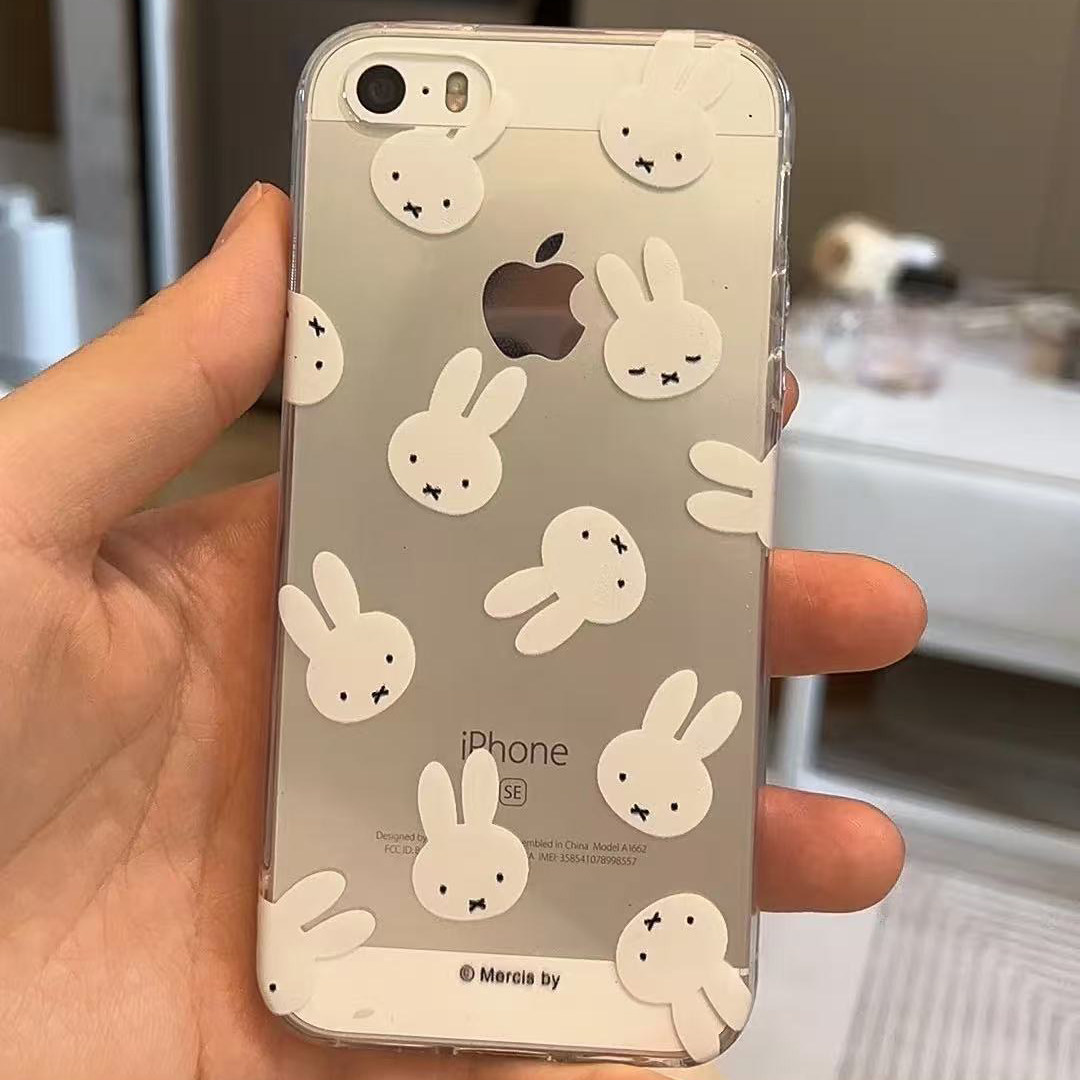 简约可爱白色米菲兔适用苹果17promax手机壳iphone15pro新款14plus创意个性13女16pro全包12防摔11软手机套XS