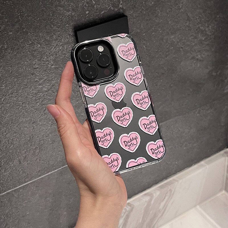 ins风创意英文粉色爱心适用17/16苹果15手机壳iPhone14pro Max高级感13小众12个性8p透明X软壳mini