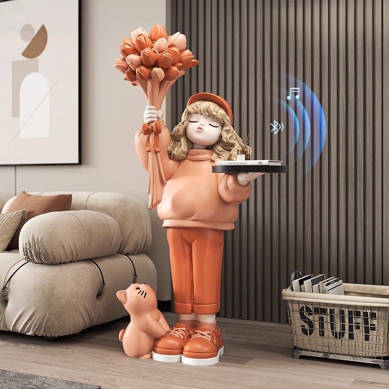 创意卡通女孩大型客厅落地托盘摆件沙发电视柜旁轻奢生日乔迁礼物,家居饰品,落地摆件,淘宝优惠券,粉丝福利购,淘宝优惠卷
