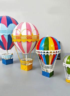 复古热气球装饰摆件北欧创意金属吊饰手工艺品摄影酒吧橱窗类道具