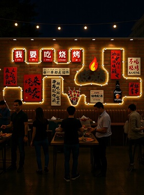 复古港风霓虹LED壁饰烧烤夜市