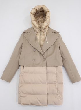 PEACHY温暖色调米橘渐变客供毛呢拼接温暖复杂做工25秋冬羽绒服