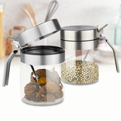 304不锈钢盖玻璃调味瓶调味罐鸡精盐胡椒粉罐佐料盒厨房用品新品