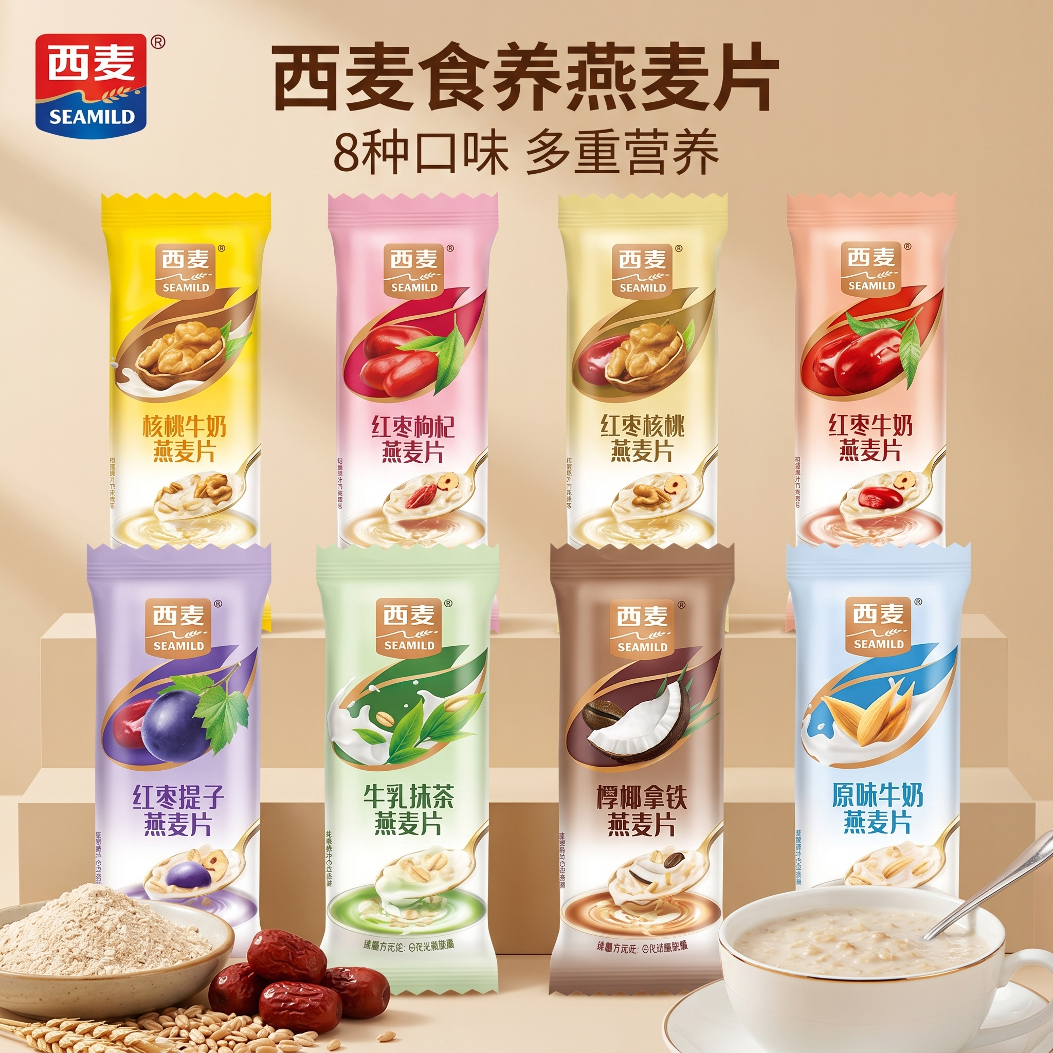 西麦燕麦片原味牛奶生椰红枣核桃冲泡营养早餐冲饮即食独立小包装