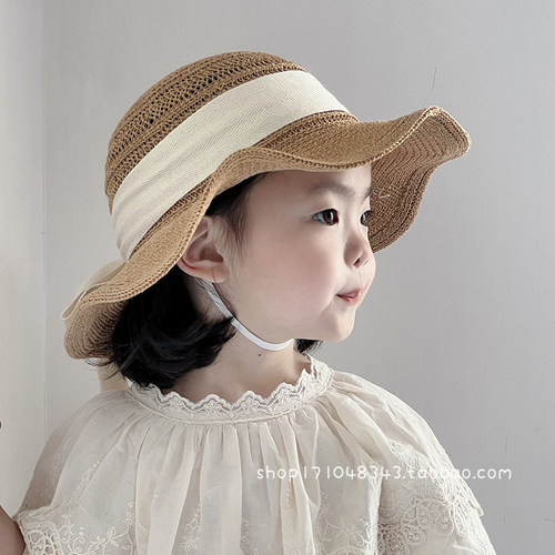 儿童帽子夏季大檐遮阳防晒薄款透气草帽女宝宝沙滩公主风太阳亲子