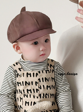 宝宝帽子春秋季薄款贝雷帽男女童鸭舌英伦八角帽儿童防晒婴儿遮阳