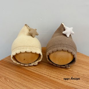 宝宝帽子秋冬韩版 毛线帽小月龄针织新生婴儿护耳帽 包头帽女孩冬款