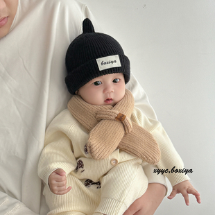 保暖围脖小月龄针织套头帽潮帽 毛线帽儿童冬季 宝宝帽子秋冬款 韩版