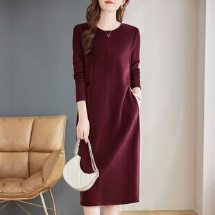 连衣裙春秋季 宽松显瘦直筒中长款 新款 女装 裙子 高级感胖mm大码 长袖