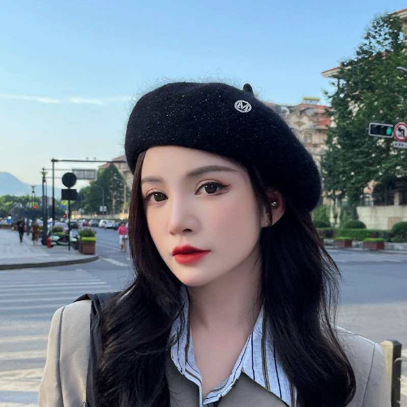 名媛风简约百搭甜美可爱细腻兔毛贝雷帽女秋复古风百搭南瓜帽韩潮