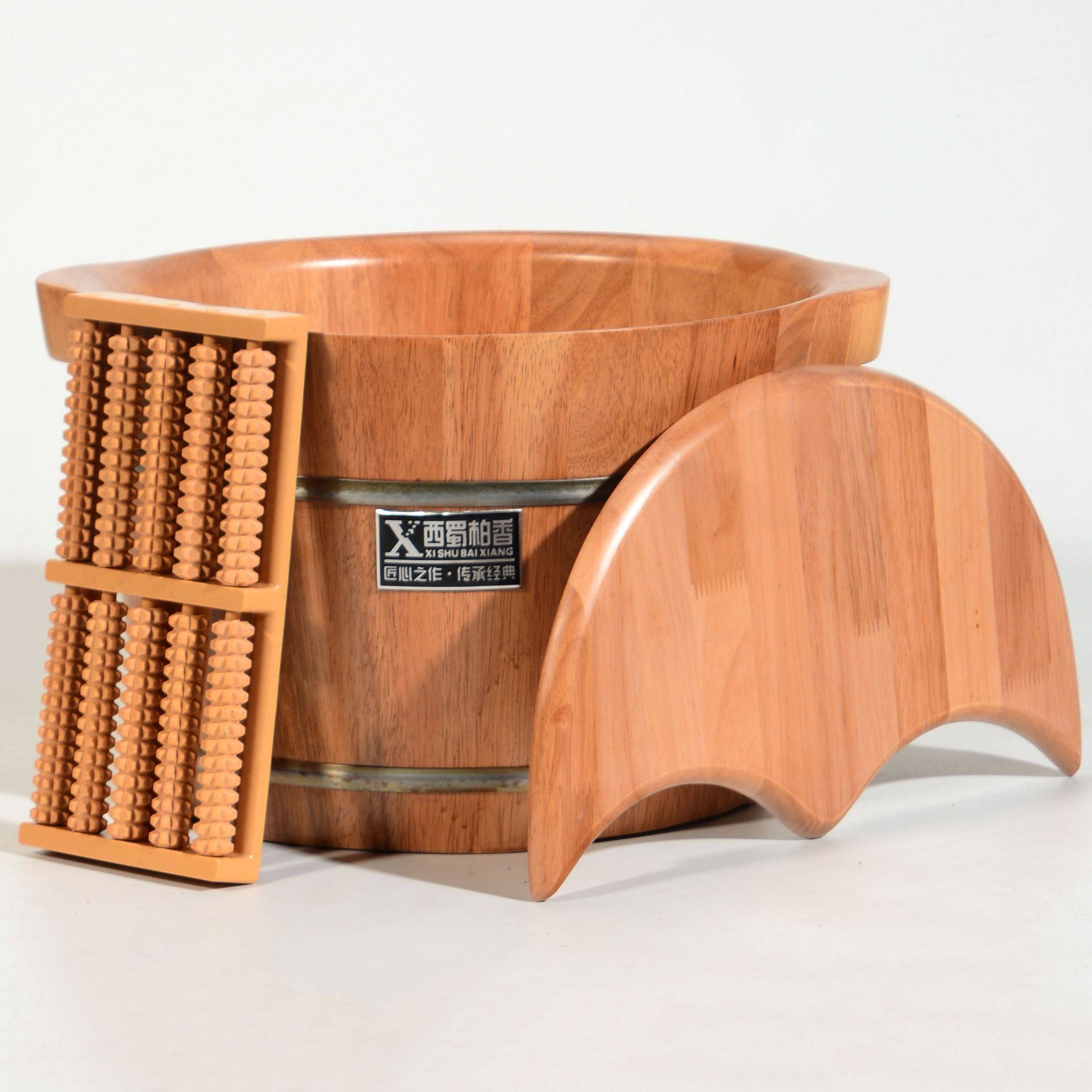 橡木足浴泡脚桶木桶家用木质洗脚盆木盆按摩足疗桶保温带盖实木