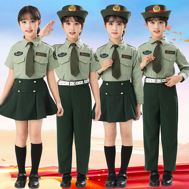 儿童小陆军演出服套装男女童军绿色制服小学生春秋季运动会表演服